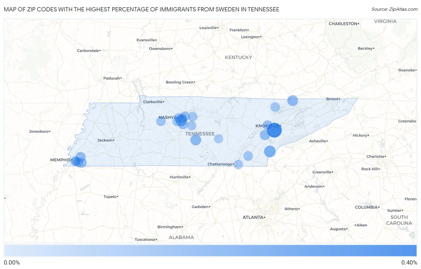 Zip Codes with the Highest Percentage of Immigrants from Sweden in Tennessee Map