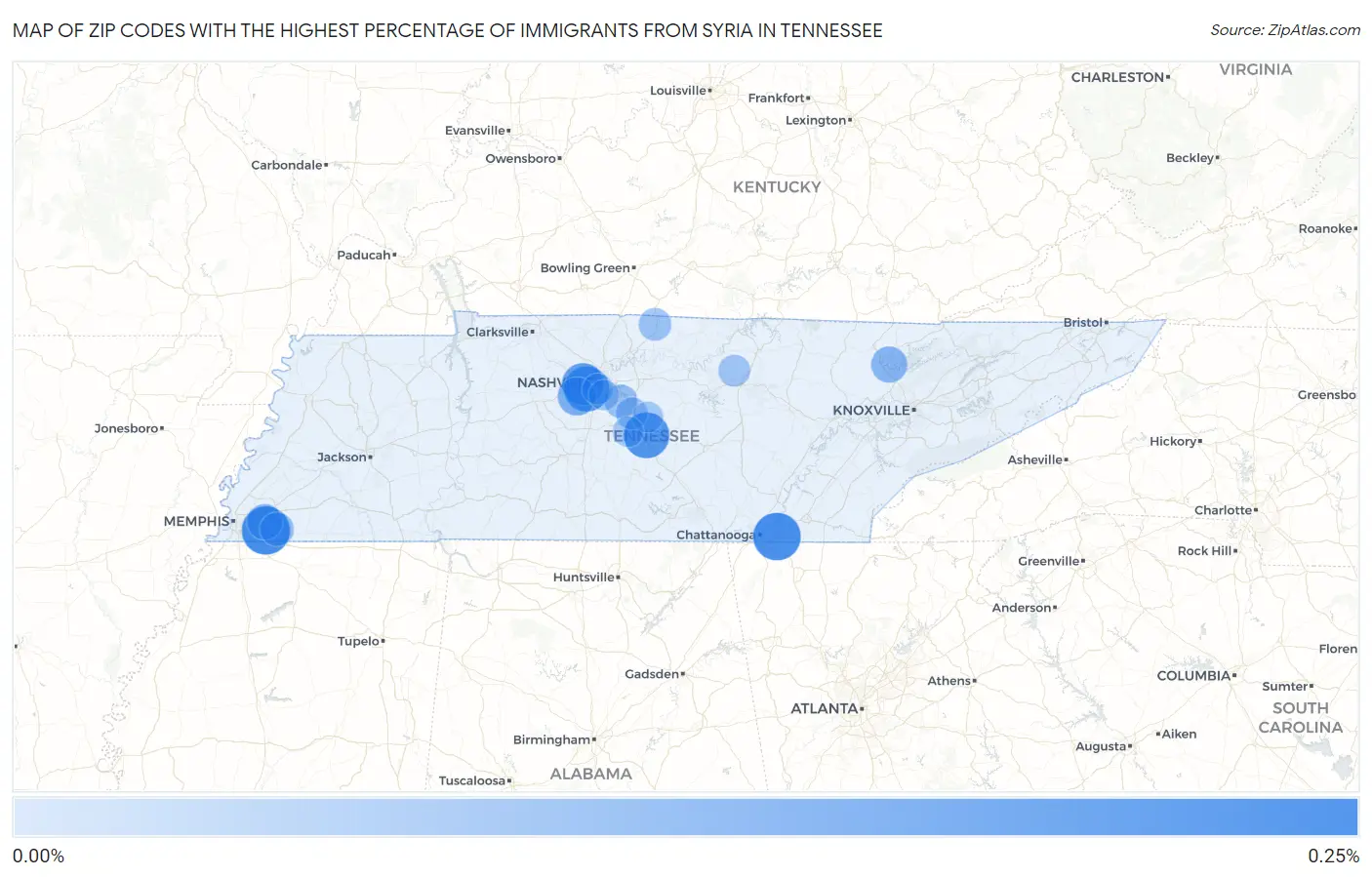 Zip Codes with the Highest Percentage of Immigrants from Syria in Tennessee Map