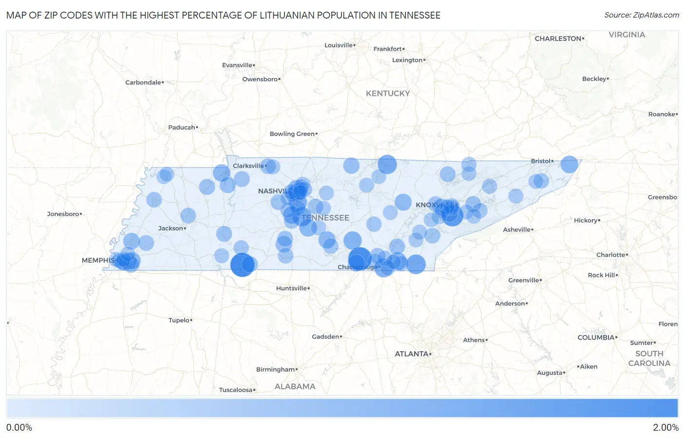 Zip Codes with the Highest Percentage of Lithuanian Population in Tennessee Map