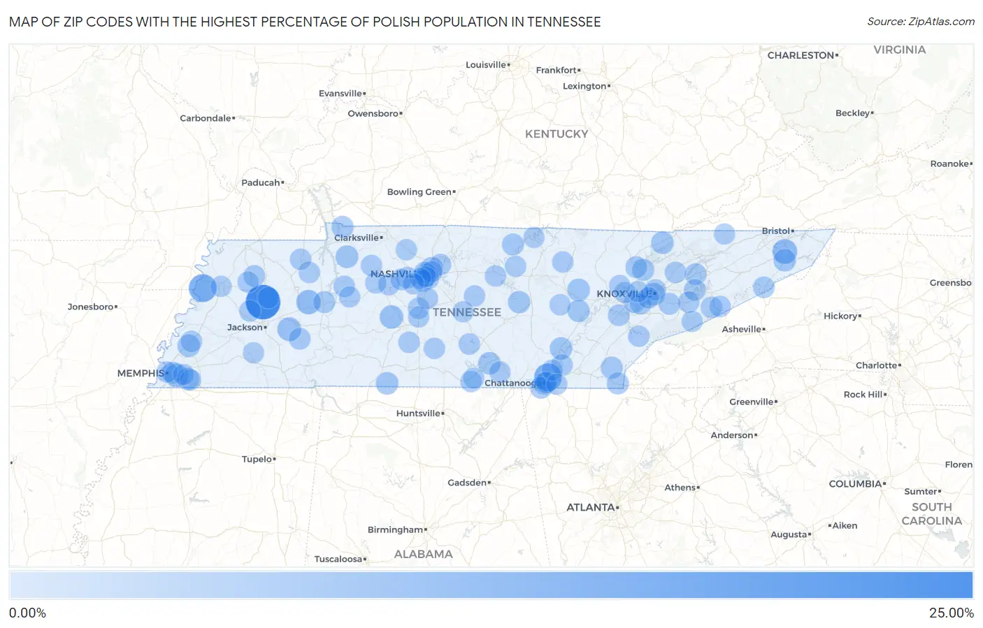 Zip Codes with the Highest Percentage of Polish Population in Tennessee Map