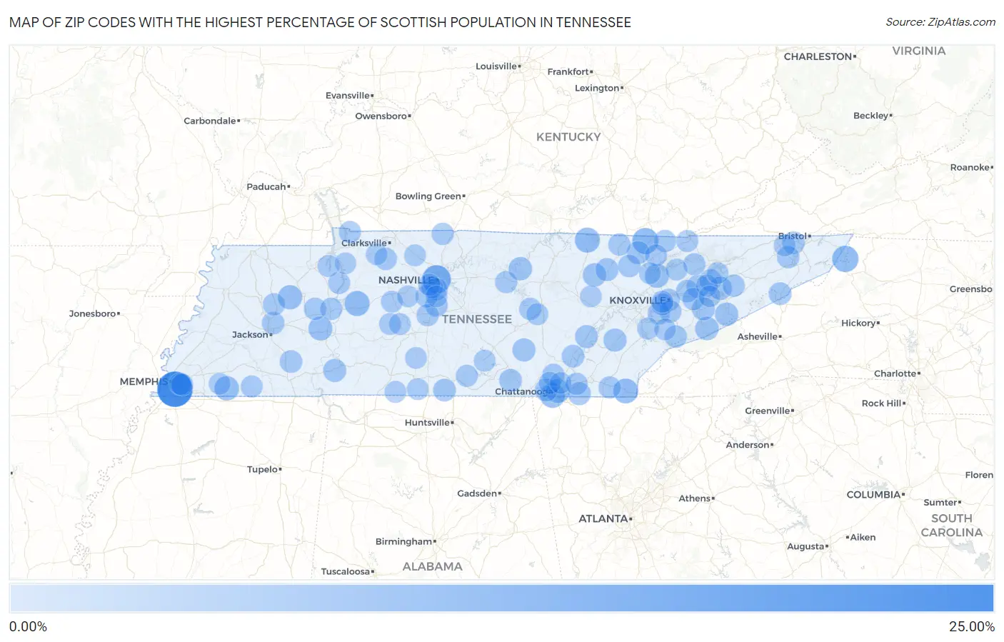 Zip Codes with the Highest Percentage of Scottish Population in Tennessee Map