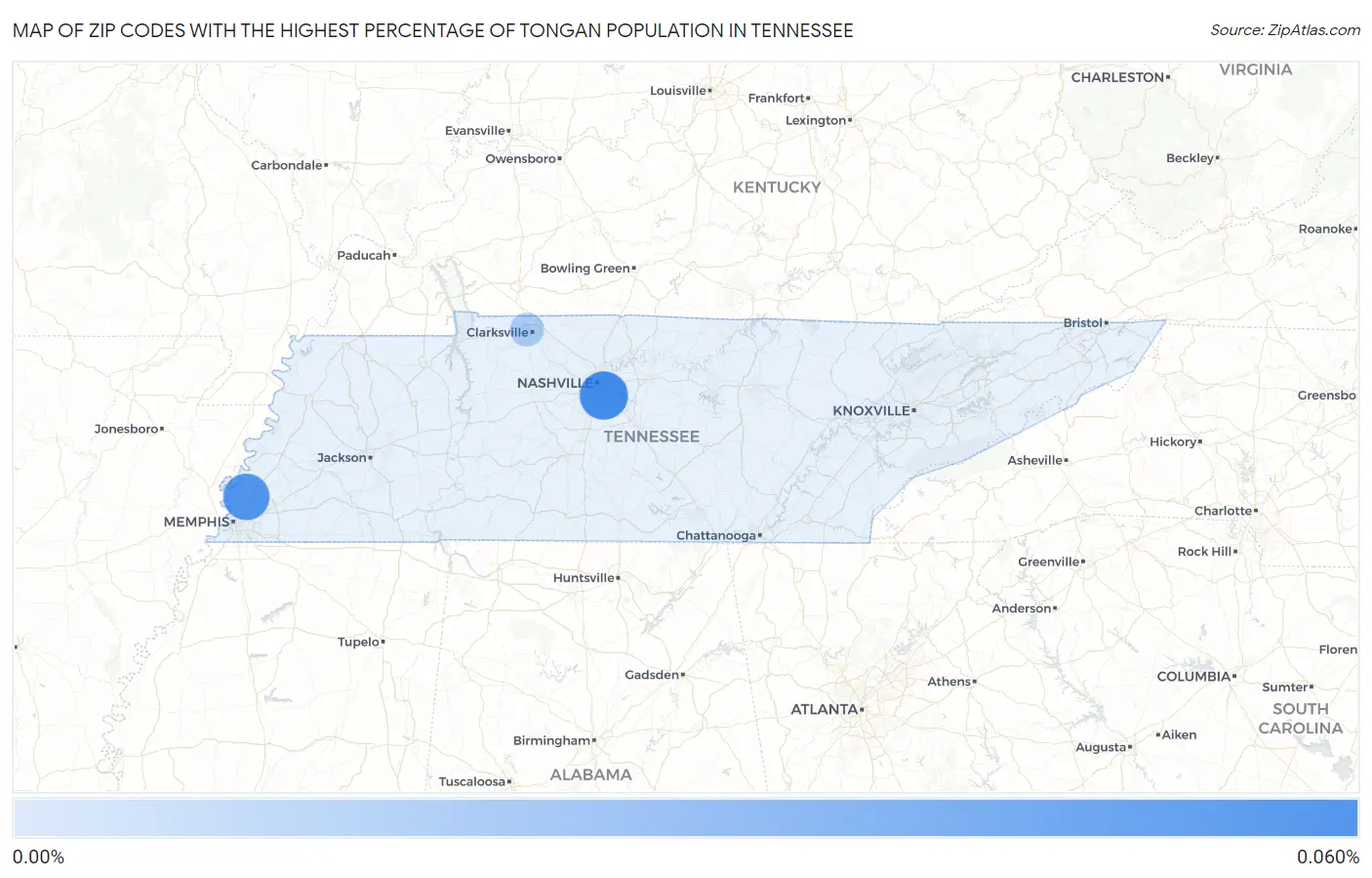 Zip Codes with the Highest Percentage of Tongan Population in Tennessee Map