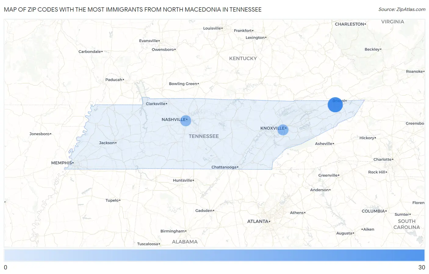 Zip Codes with the Most Immigrants from North Macedonia in Tennessee Map