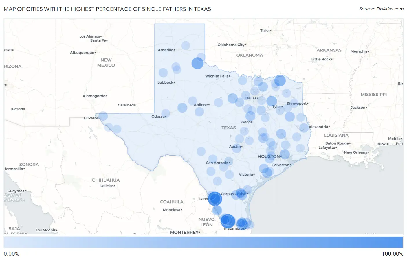 Cities with the Highest Percentage of Single Fathers in Texas Map