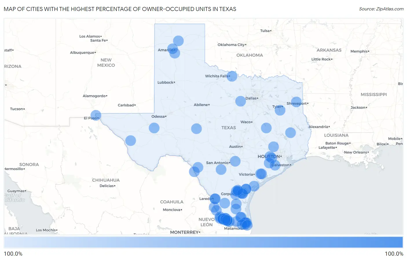 Cities with the Highest Percentage of Owner-Occupied Units in Texas Map