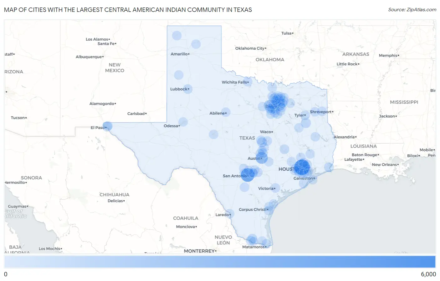 Cities with the Largest Central American Indian Community in Texas Map