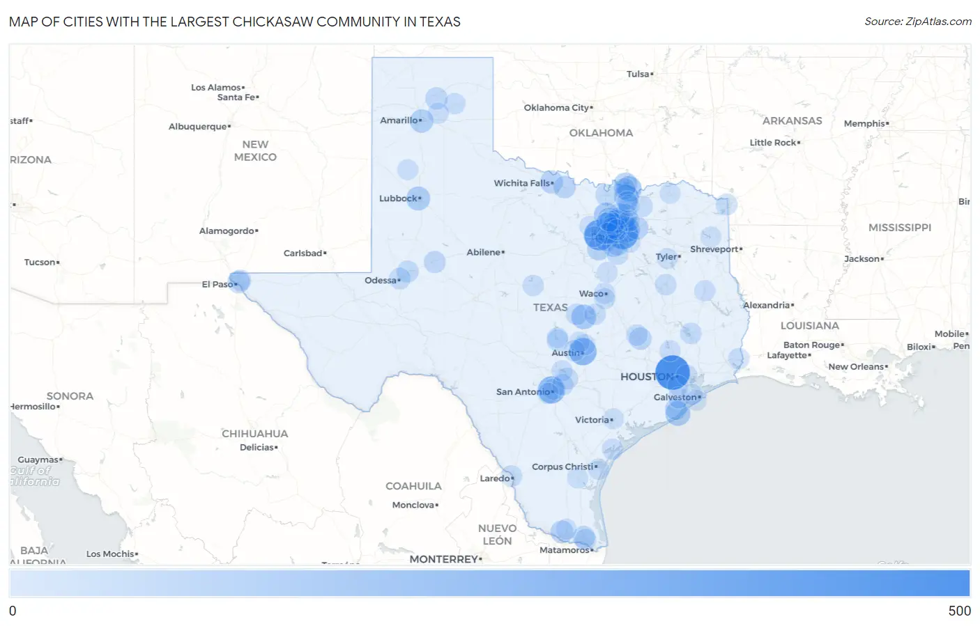 Cities with the Largest Chickasaw Community in Texas Map