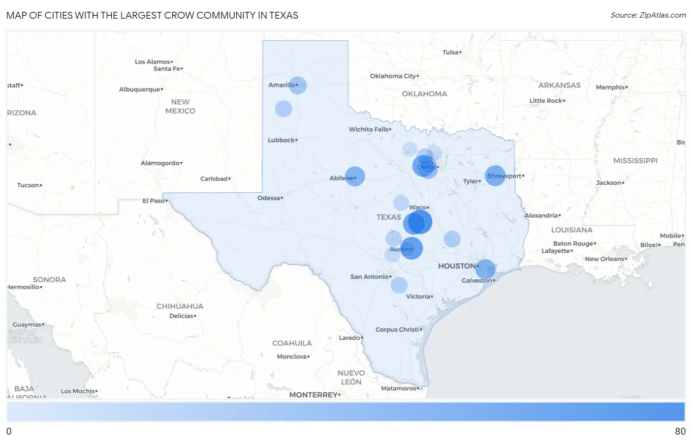 Cities with the Largest Crow Community in Texas Map