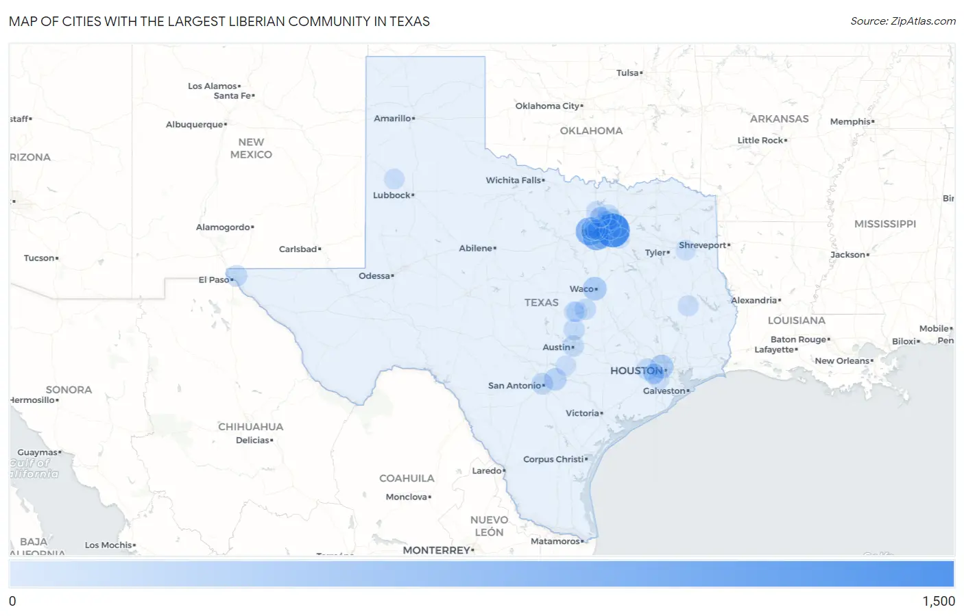 Cities with the Largest Liberian Community in Texas Map
