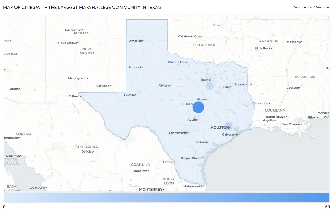 Cities with the Largest Marshallese Community in Texas Map