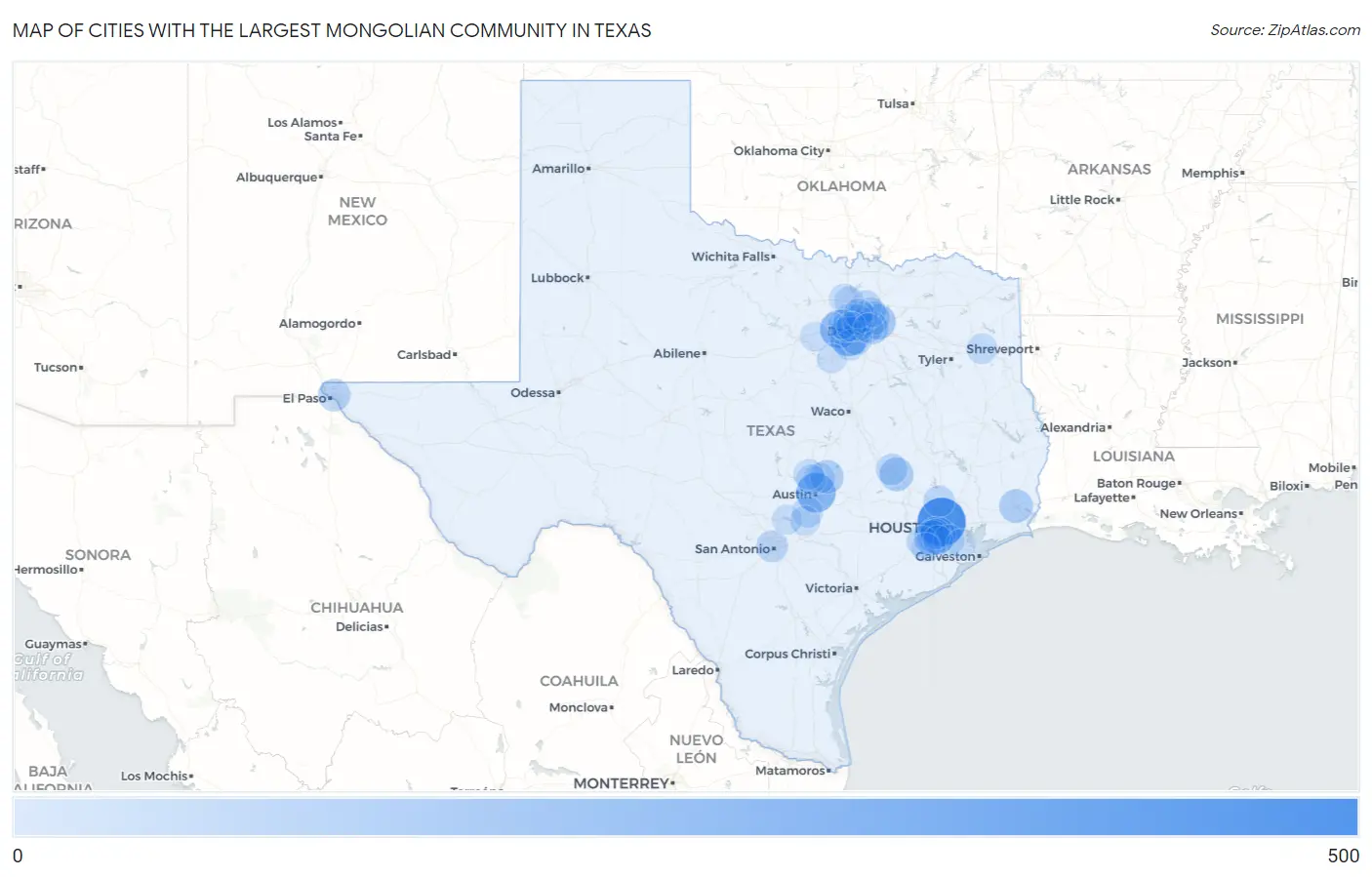 Cities with the Largest Mongolian Community in Texas Map