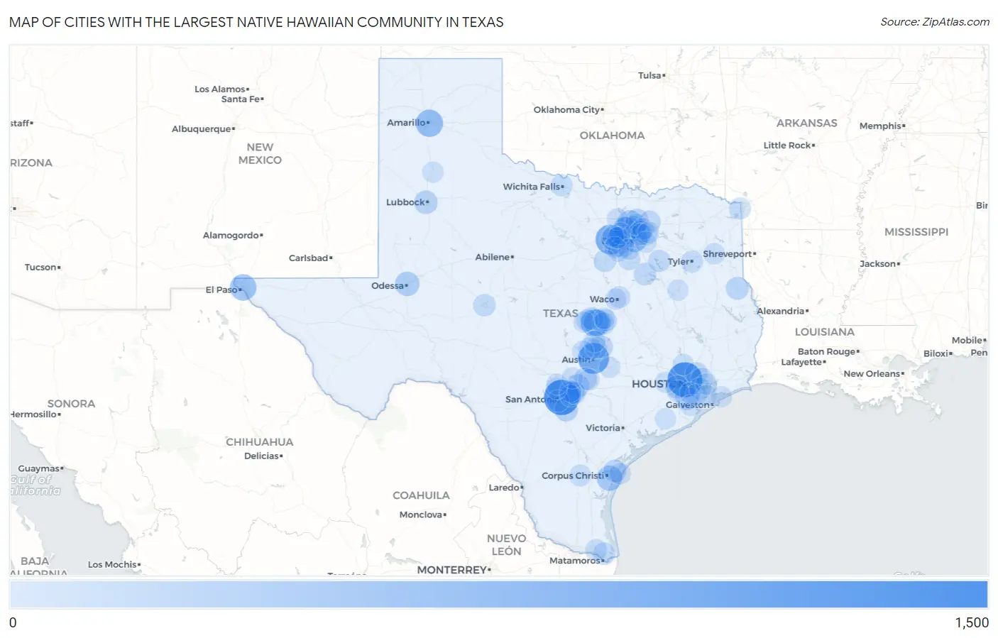 Cities with the Largest Native Hawaiian Community in Texas Map