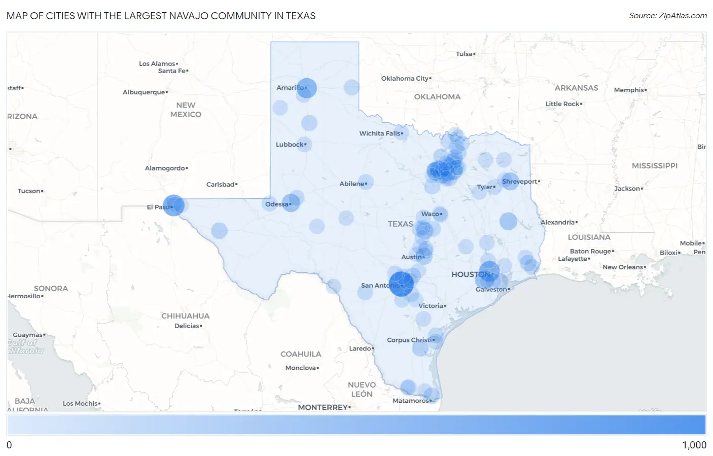Cities with the Largest Navajo Community in Texas Map