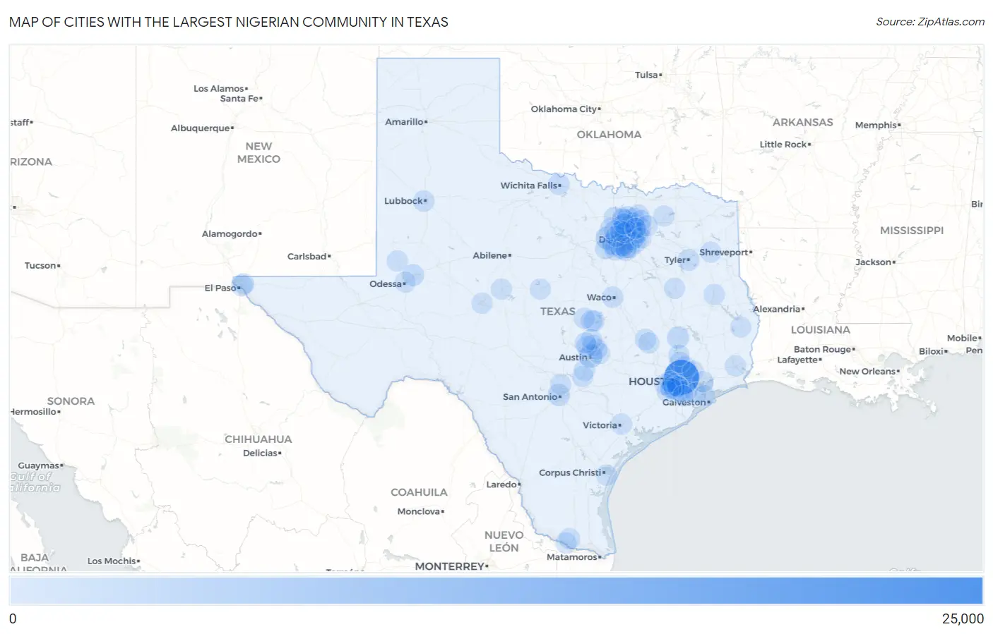 Cities with the Largest Nigerian Community in Texas Map
