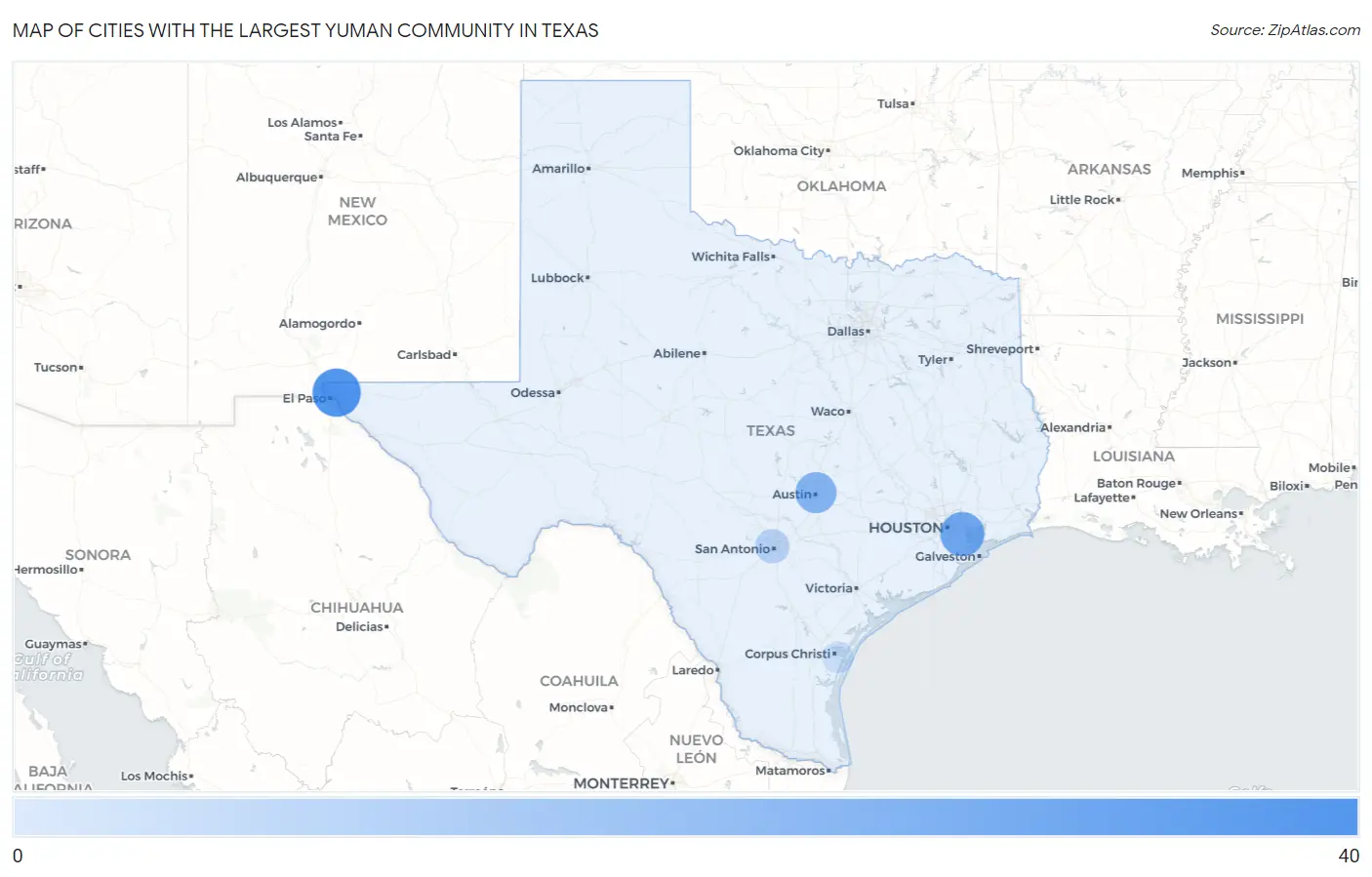 Cities with the Largest Yuman Community in Texas Map