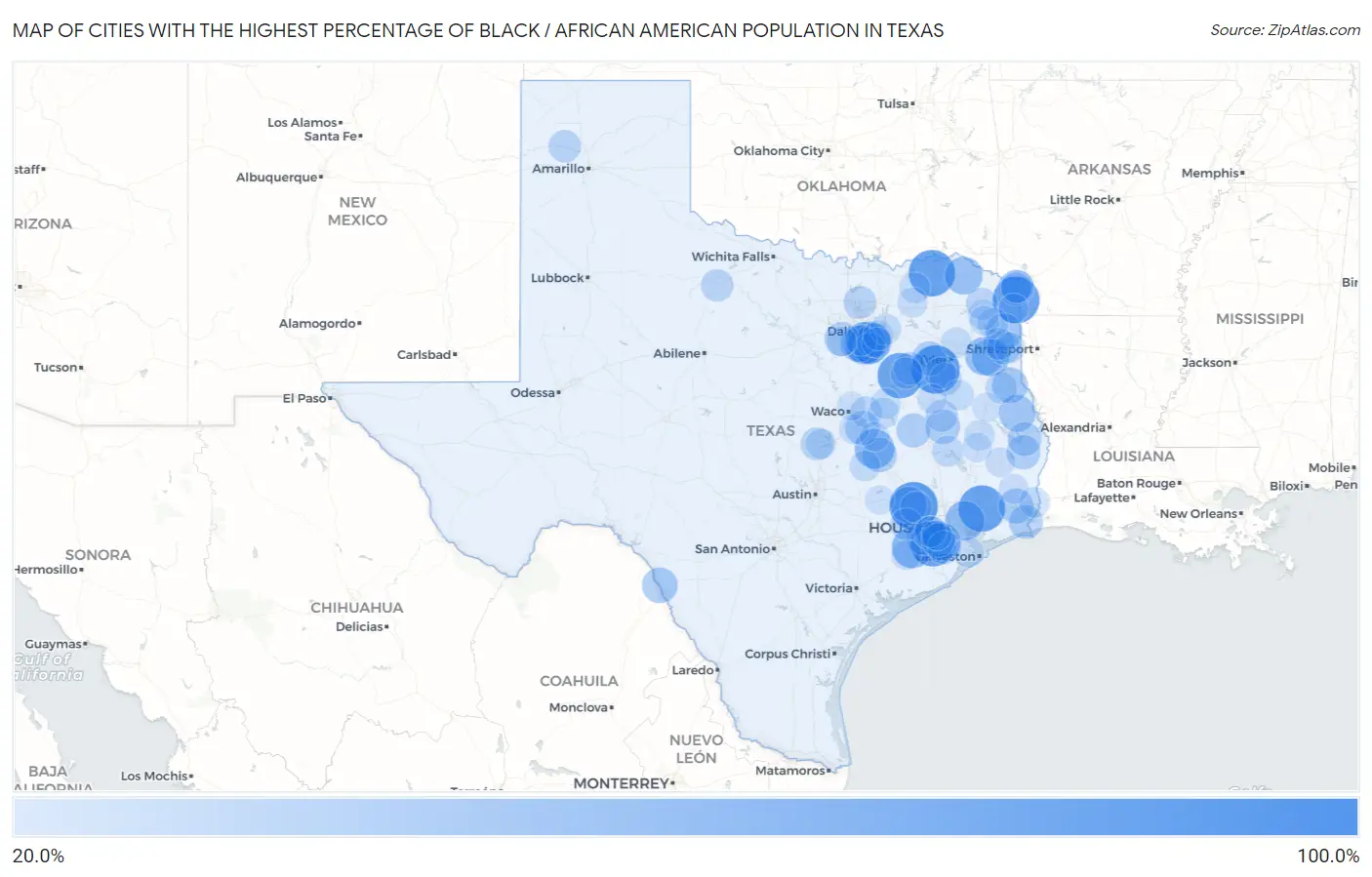 Cities with the Highest Percentage of Black / African American Population in Texas Map