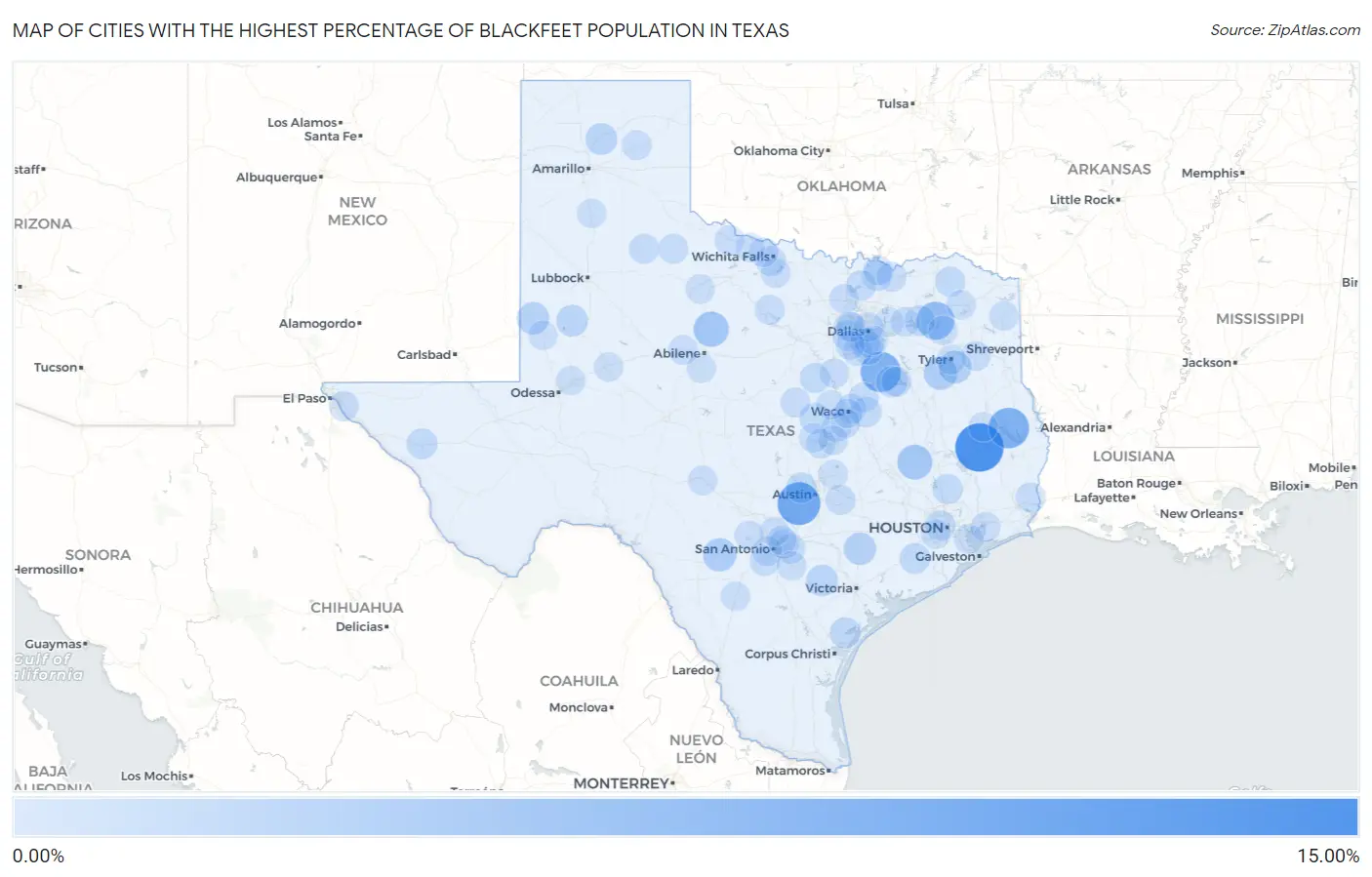 Cities with the Highest Percentage of Blackfeet Population in Texas Map