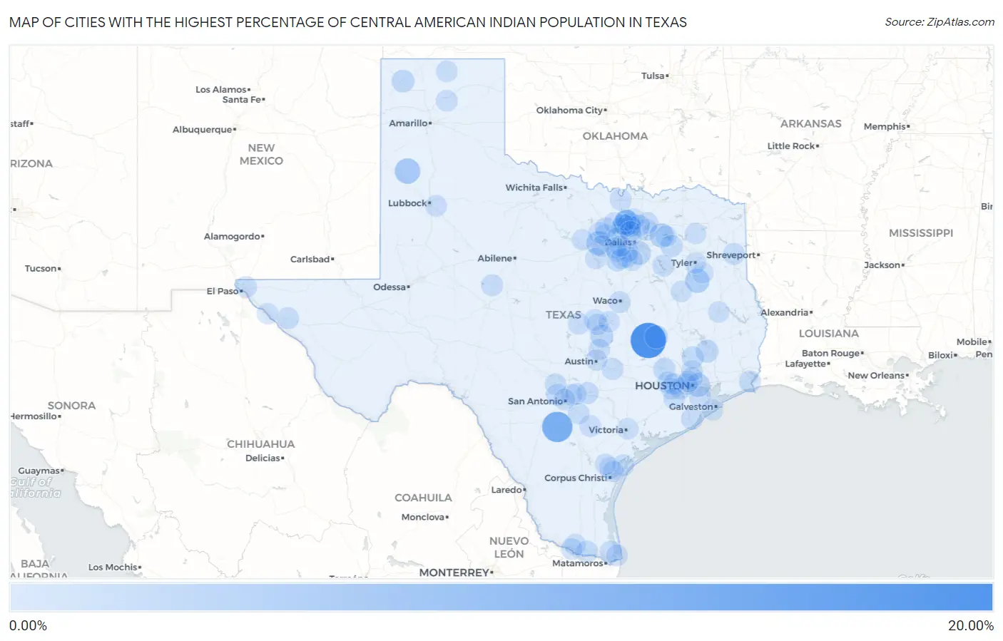 Cities with the Highest Percentage of Central American Indian Population in Texas Map