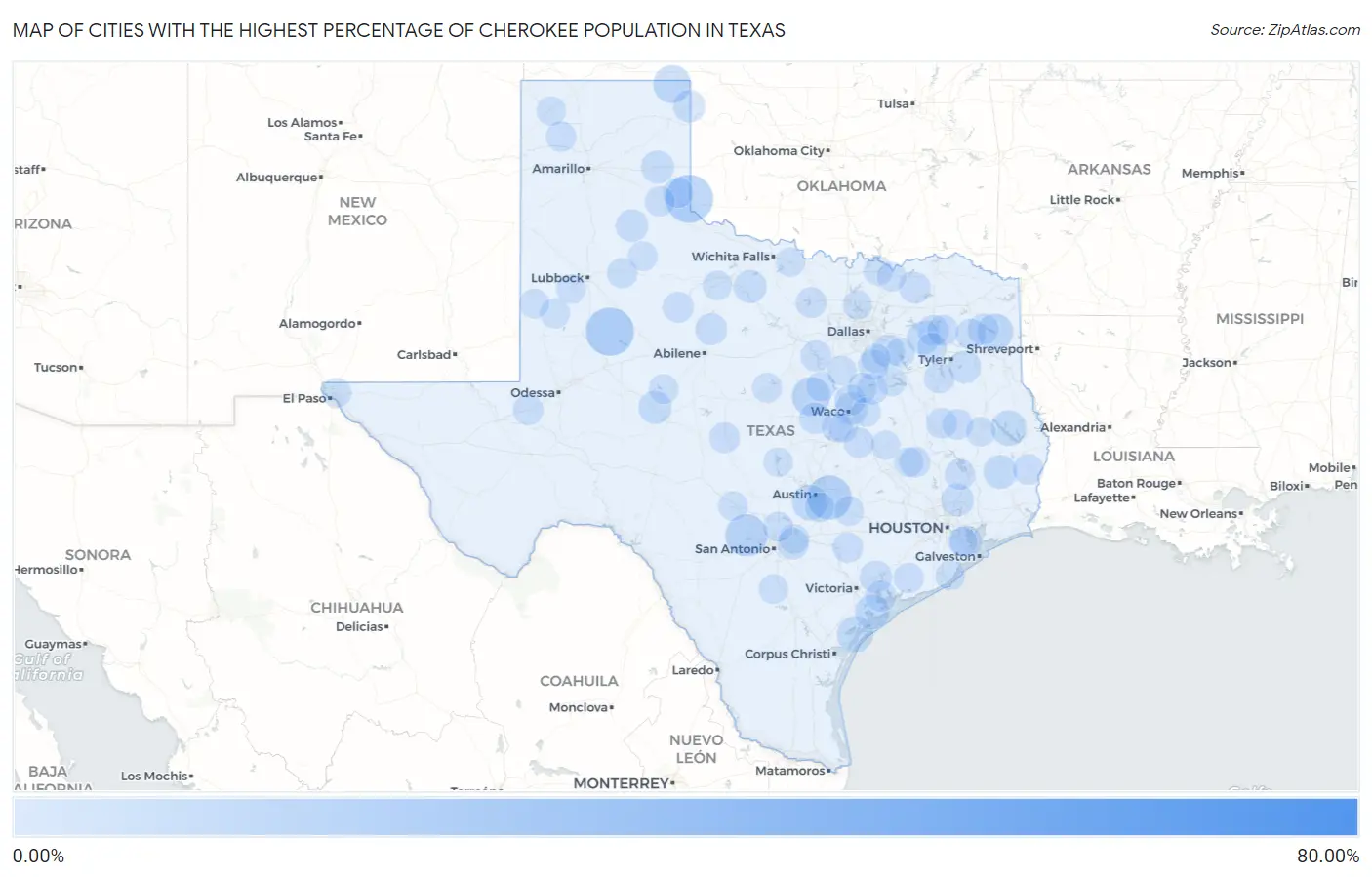 Cities with the Highest Percentage of Cherokee Population in Texas Map