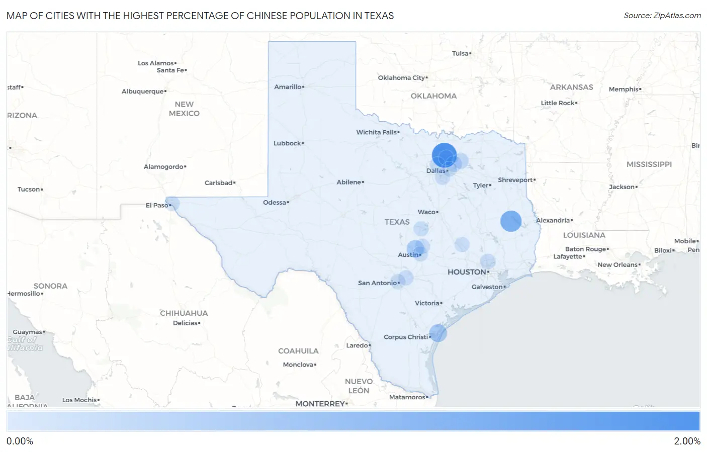Cities with the Highest Percentage of Chinese Population in Texas Map