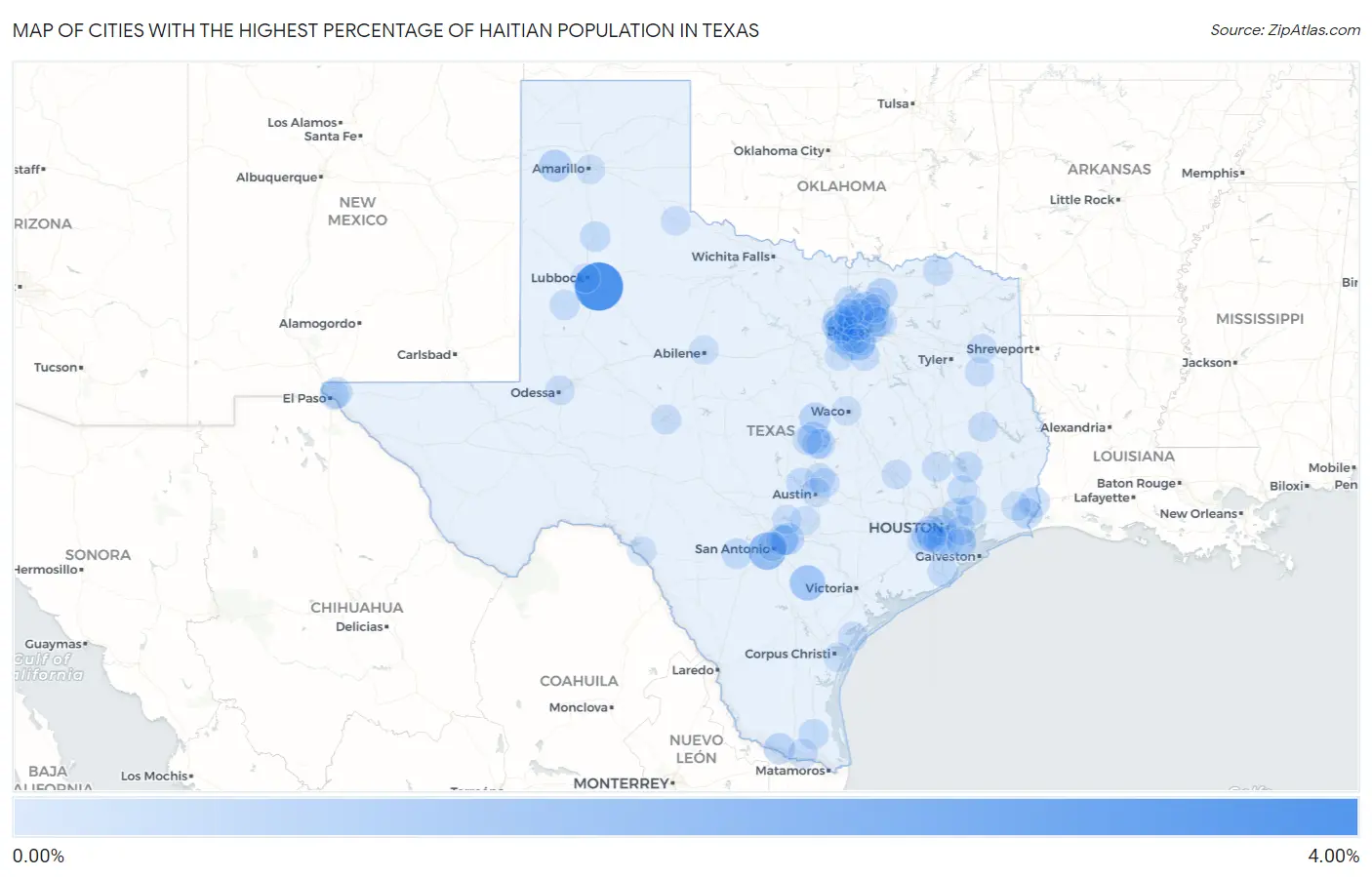 Cities with the Highest Percentage of Haitian Population in Texas Map