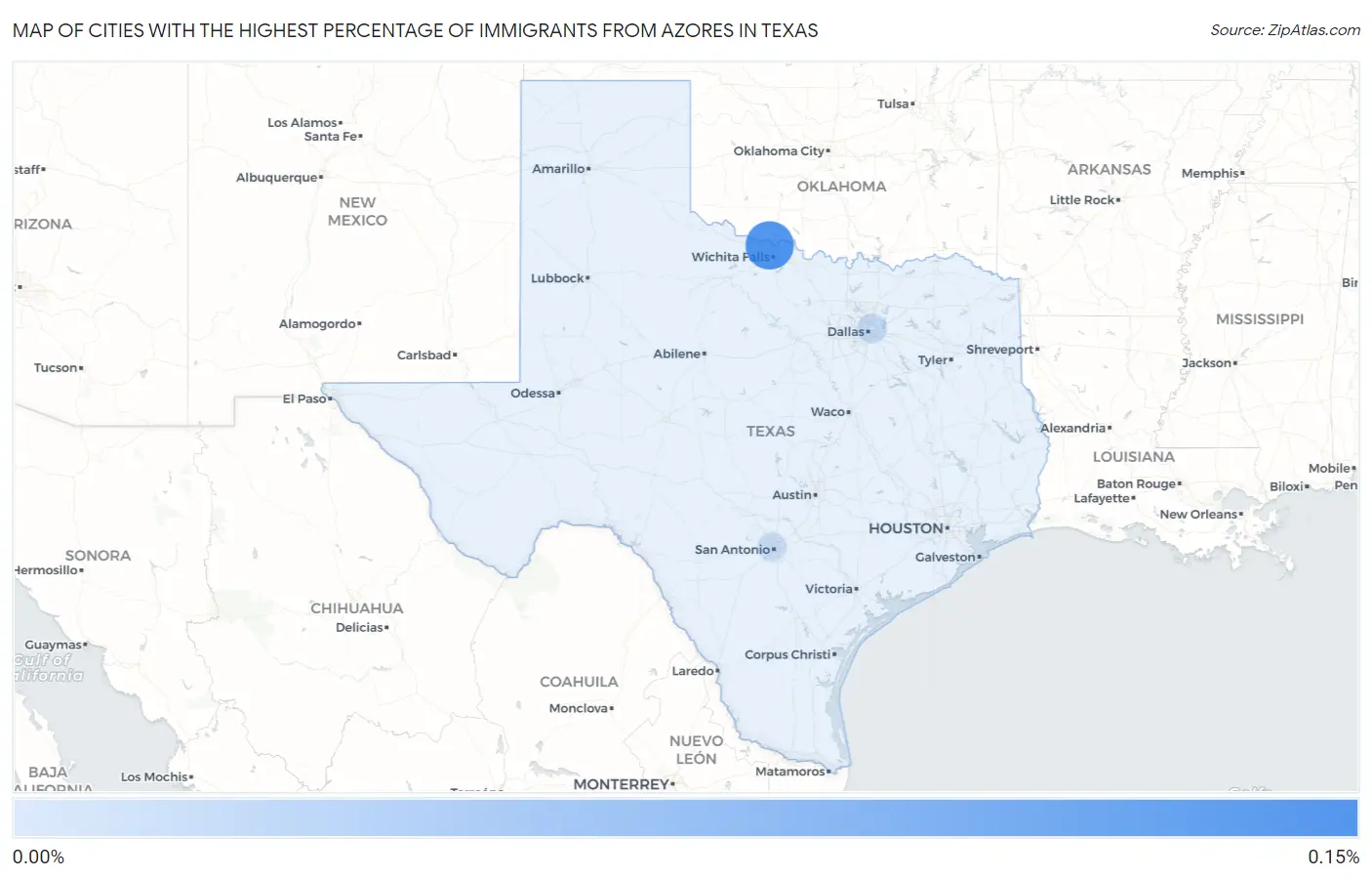 Cities with the Highest Percentage of Immigrants from Azores in Texas Map