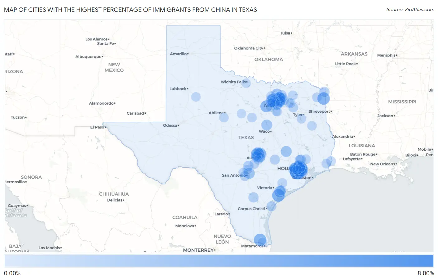 Cities with the Highest Percentage of Immigrants from China in Texas Map