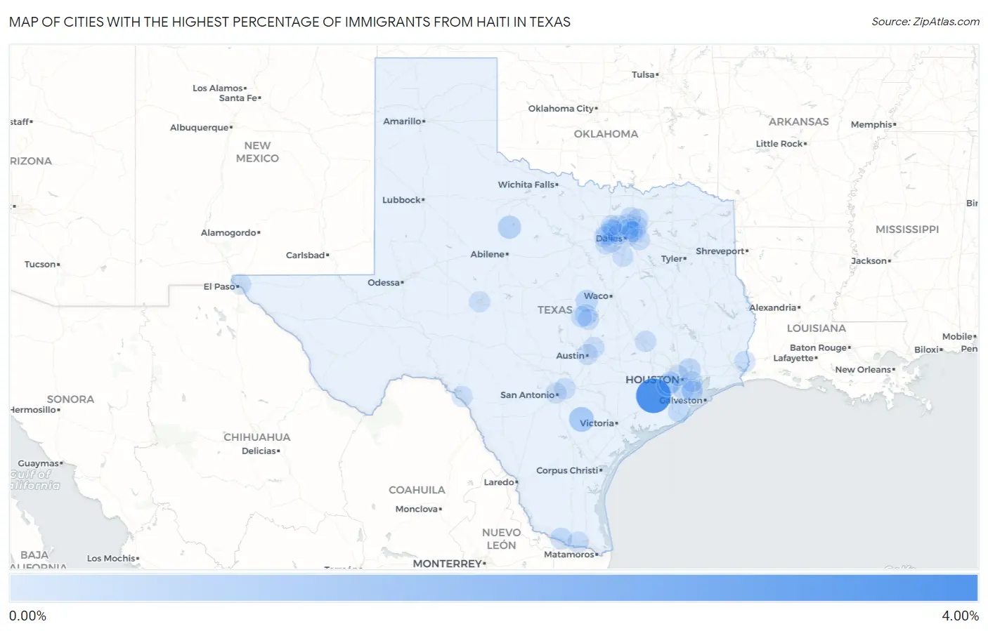 Cities with the Highest Percentage of Immigrants from Haiti in Texas Map