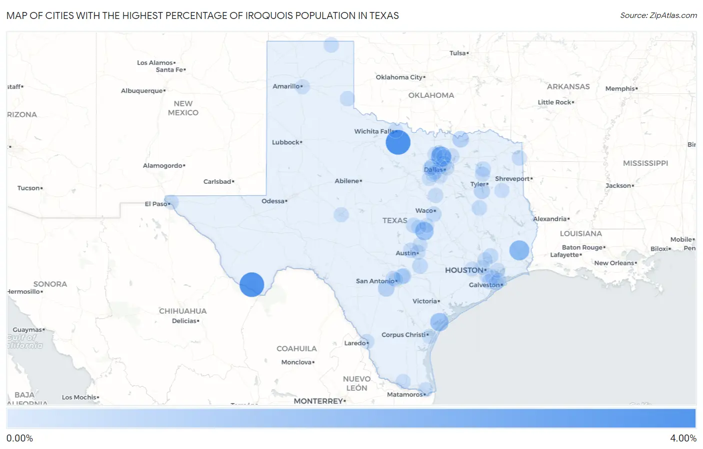 Cities with the Highest Percentage of Iroquois Population in Texas Map