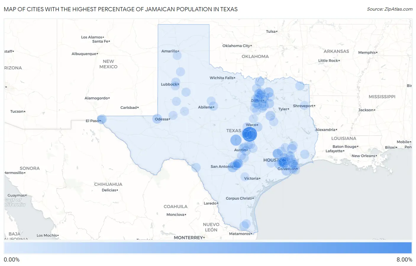 Cities with the Highest Percentage of Jamaican Population in Texas Map
