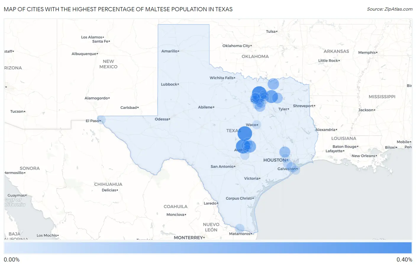 Cities with the Highest Percentage of Maltese Population in Texas Map