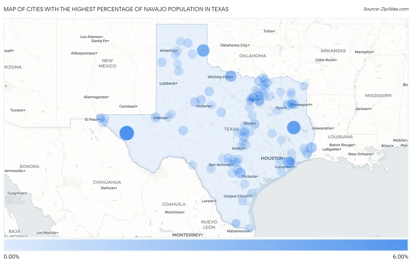 Cities with the Highest Percentage of Navajo Population in Texas Map