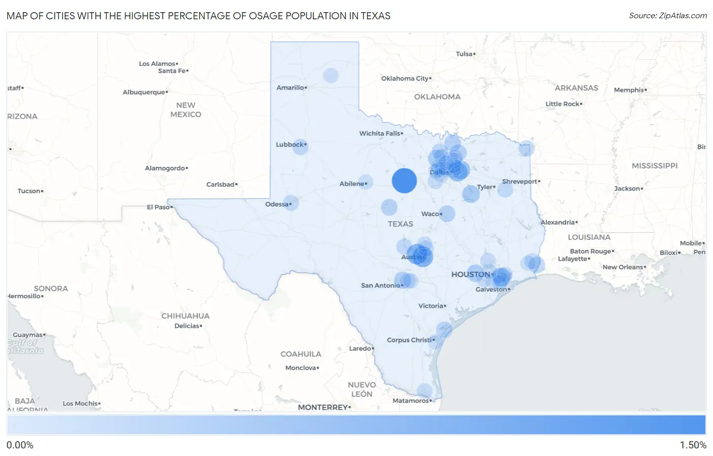 Cities with the Highest Percentage of Osage Population in Texas Map