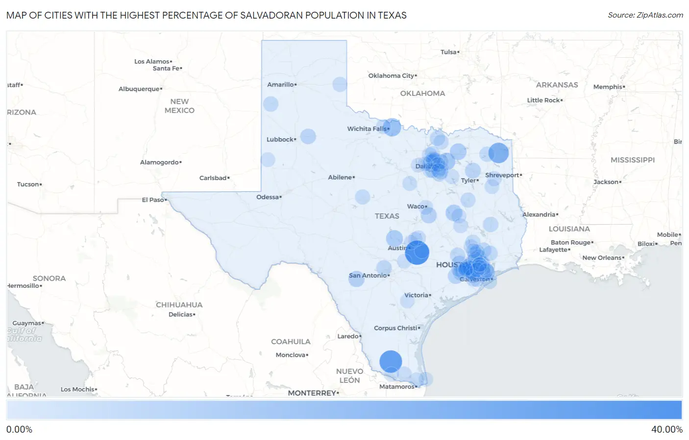 Cities with the Highest Percentage of Salvadoran Population in Texas Map