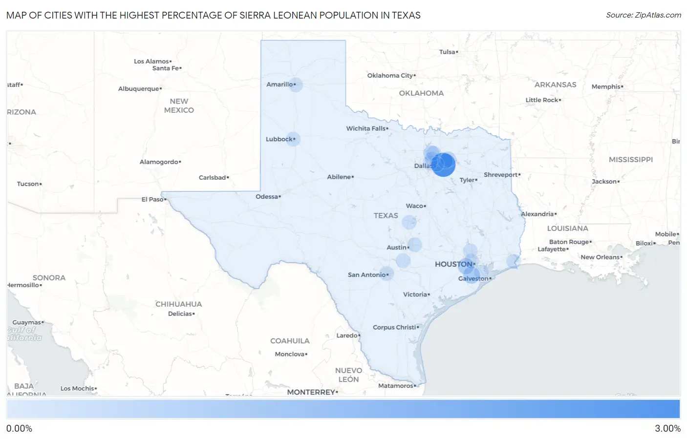 Cities with the Highest Percentage of Sierra Leonean Population in Texas Map