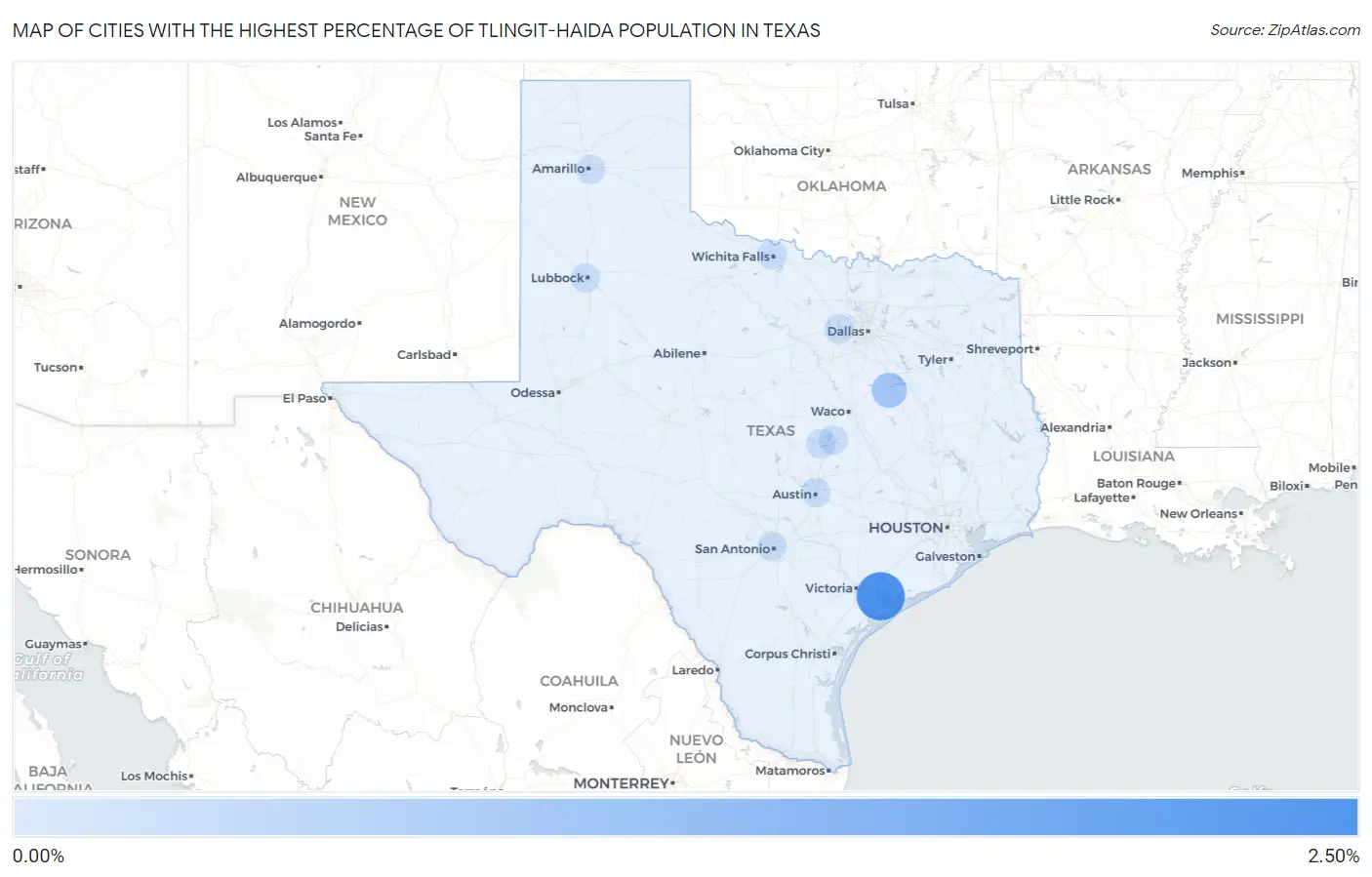 Cities with the Highest Percentage of Tlingit-Haida Population in Texas Map