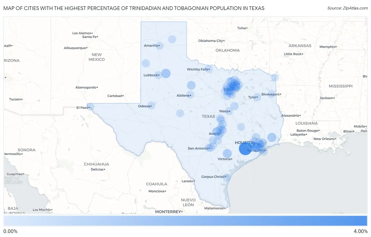 Cities with the Highest Percentage of Trinidadian and Tobagonian Population in Texas Map