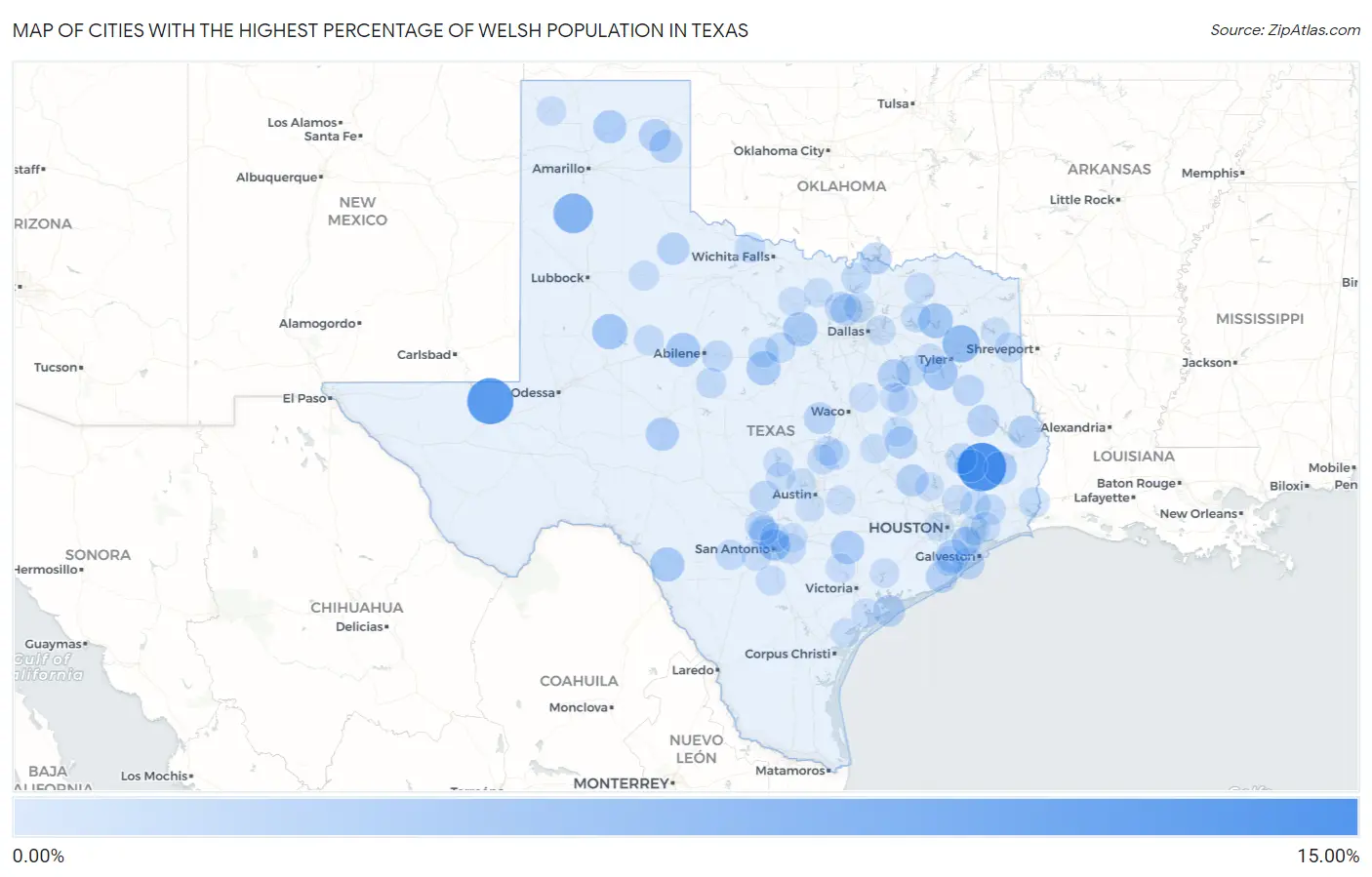 Cities with the Highest Percentage of Welsh Population in Texas Map