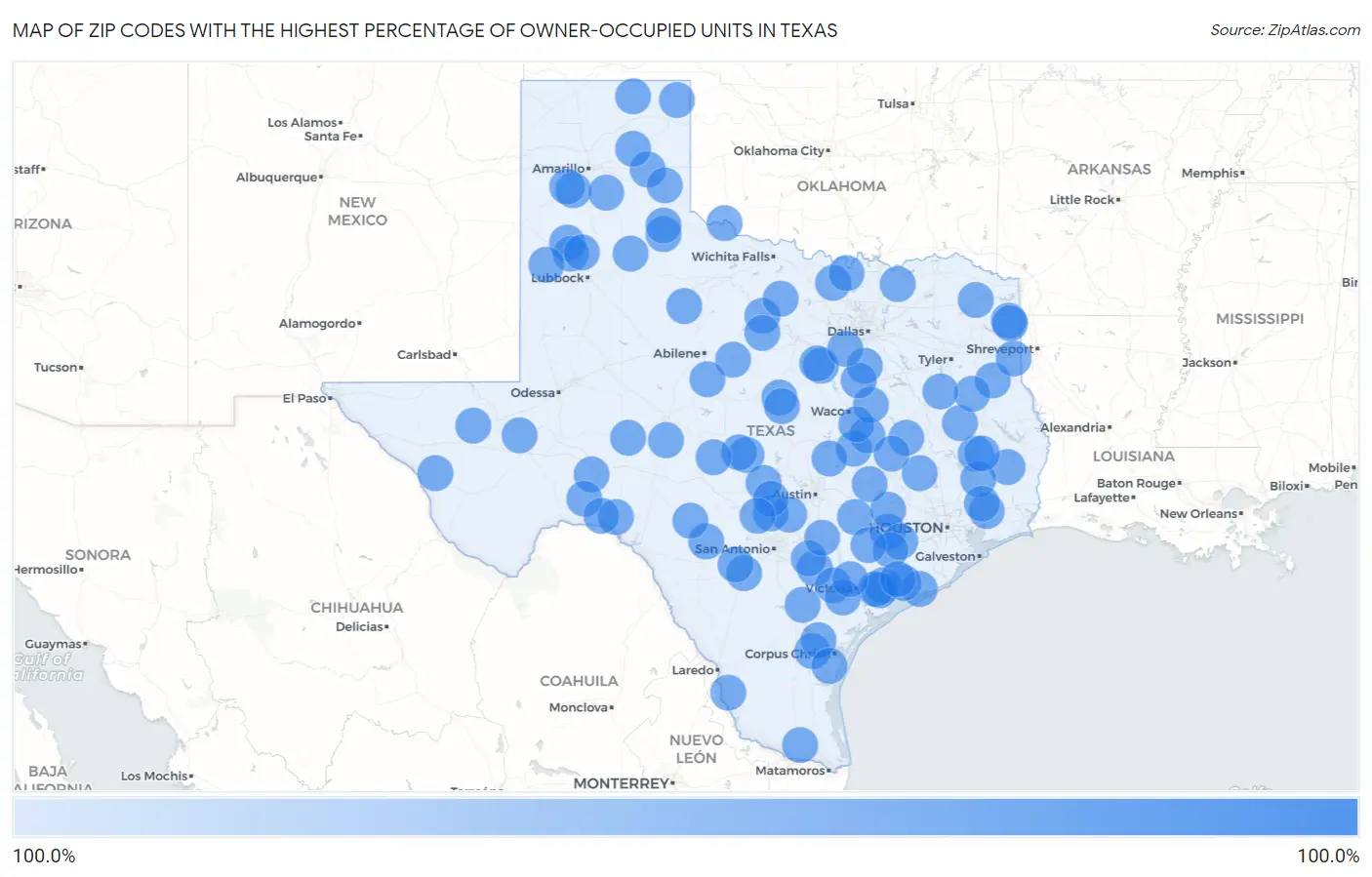 Zip Codes with the Highest Percentage of Owner-Occupied Units in Texas Map