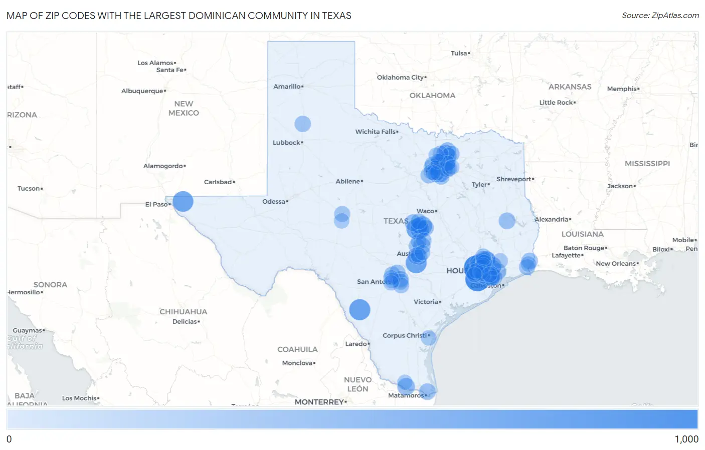 Zip Codes with the Largest Dominican Community in Texas Map