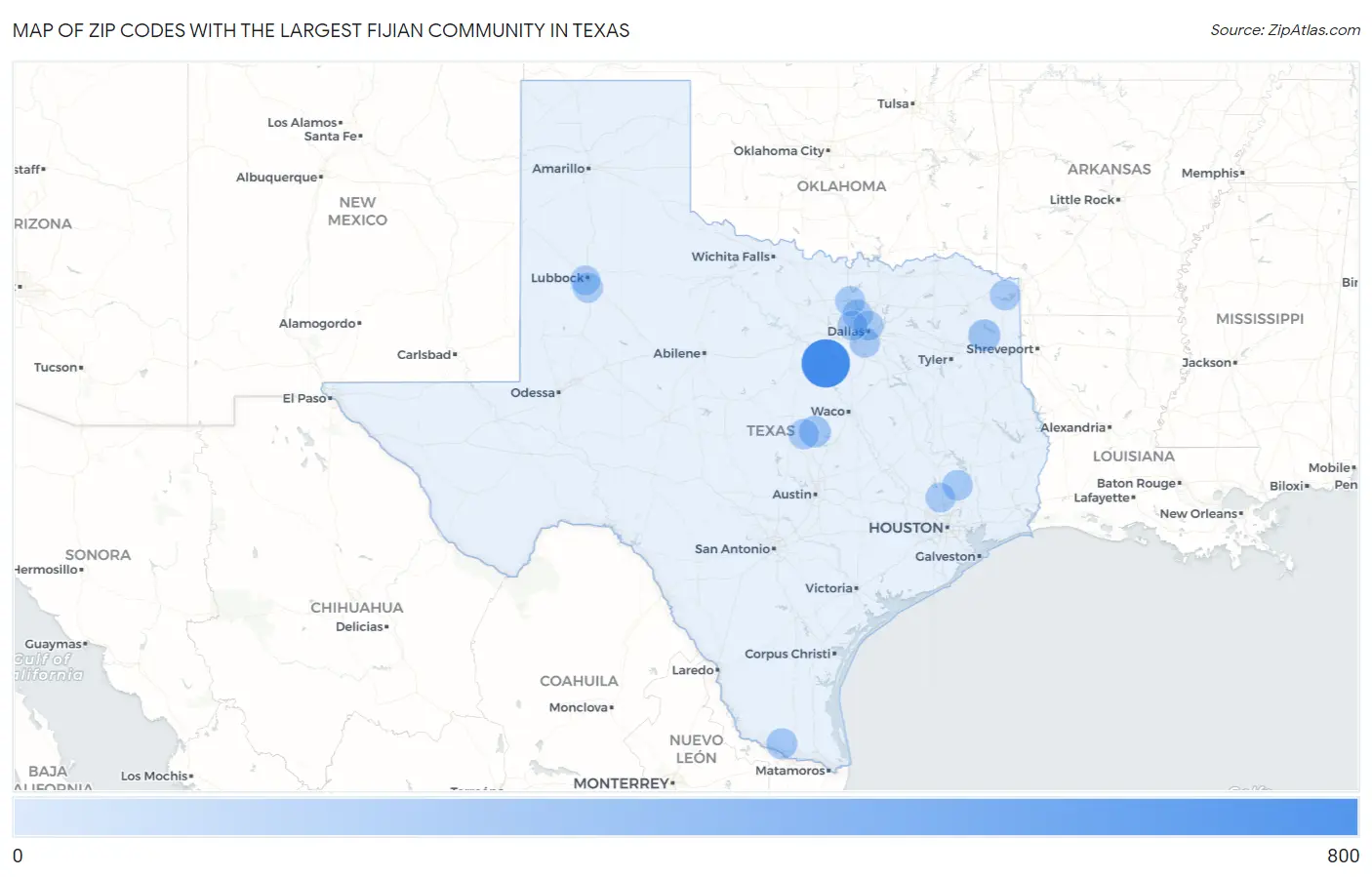 Zip Codes with the Largest Fijian Community in Texas Map