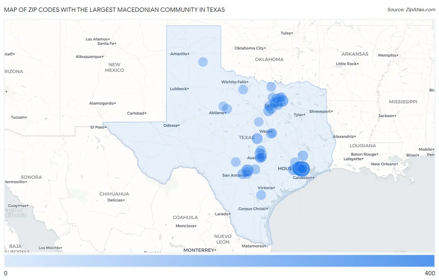 Zip Codes with the Largest Macedonian Community in Texas Map