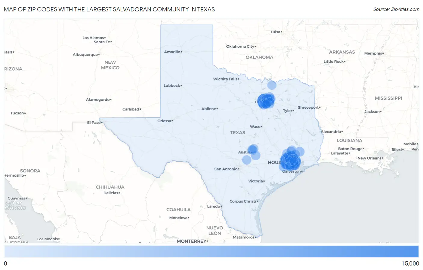 Zip Codes with the Largest Salvadoran Community in Texas Map