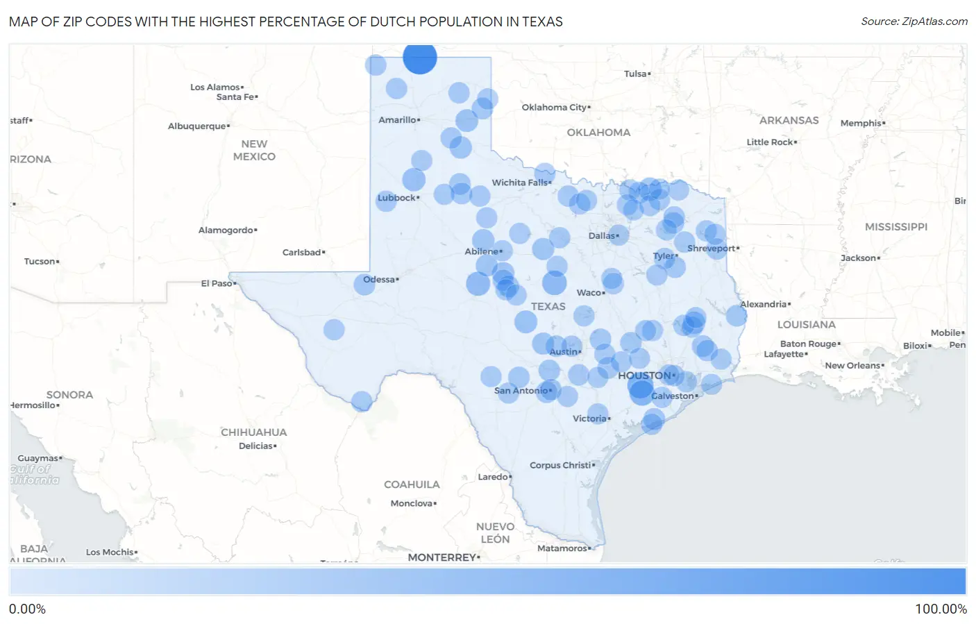 Zip Codes with the Highest Percentage of Dutch Population in Texas Map