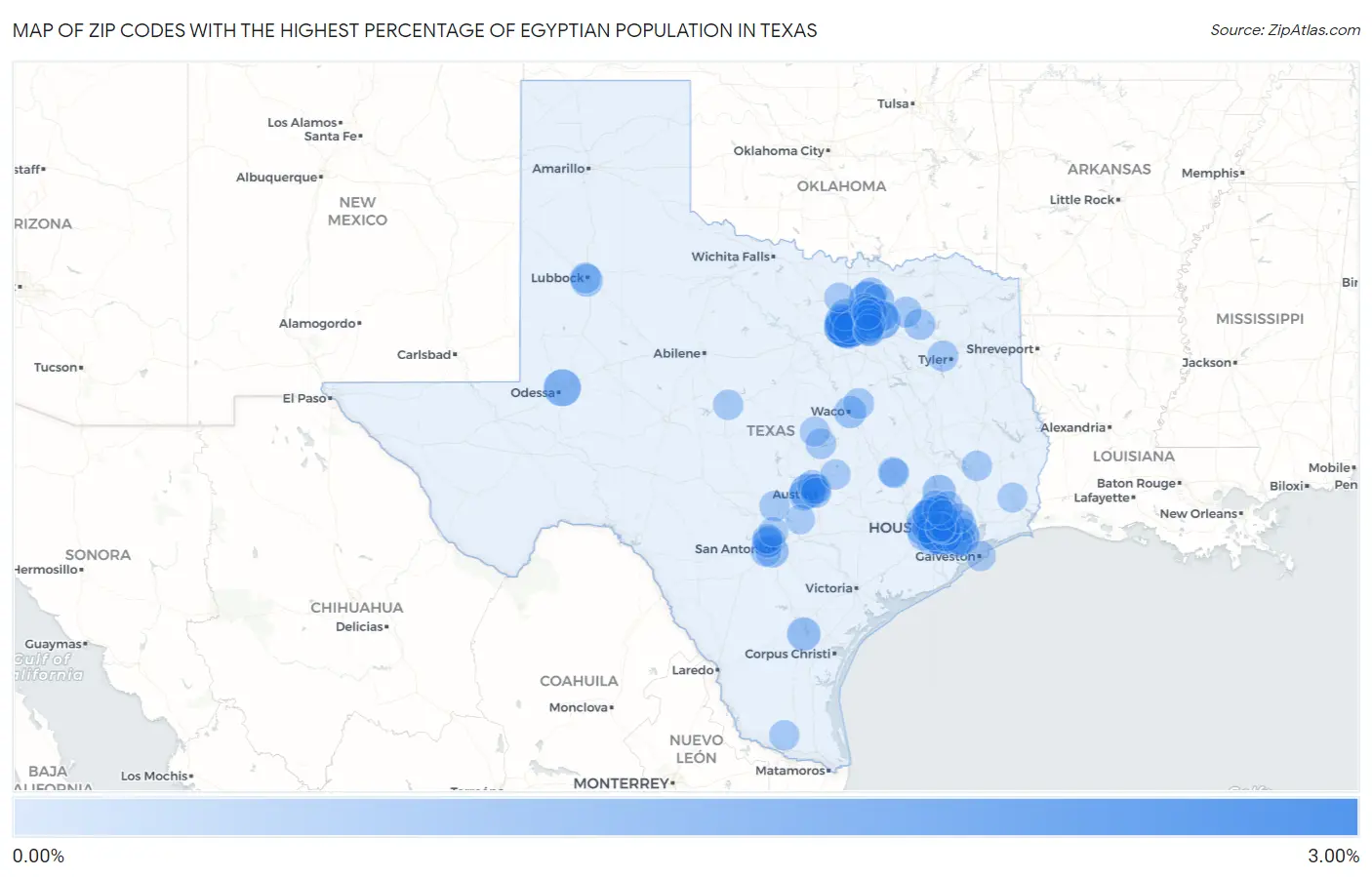 Zip Codes with the Highest Percentage of Egyptian Population in Texas Map