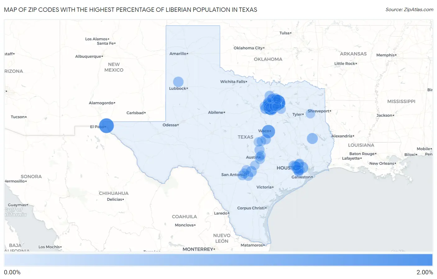 Zip Codes with the Highest Percentage of Liberian Population in Texas Map