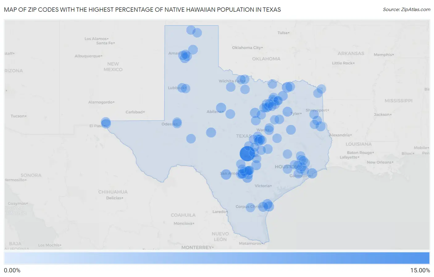 Zip Codes with the Highest Percentage of Native Hawaiian Population in Texas Map