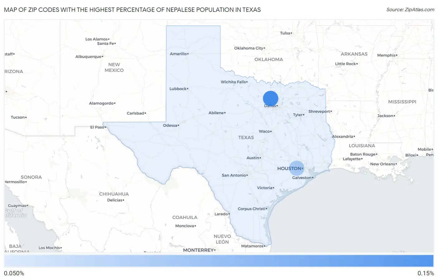 Zip Codes with the Highest Percentage of Nepalese Population in Texas Map