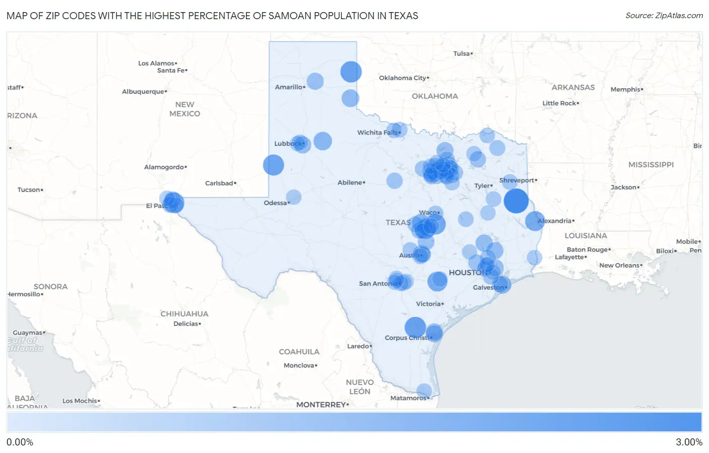 Zip Codes with the Highest Percentage of Samoan Population in Texas Map