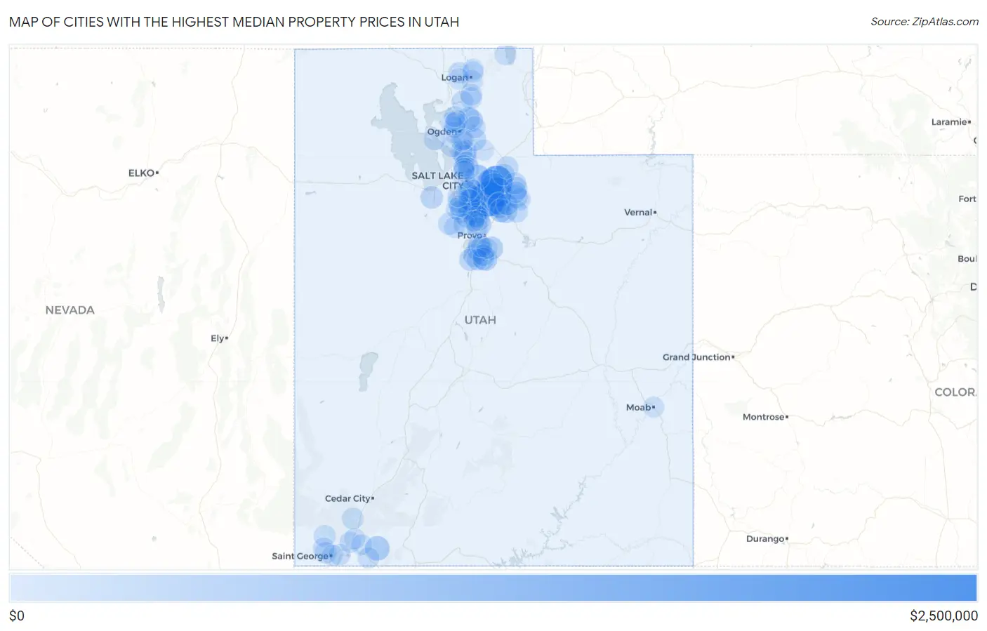 Cities with the Highest Median Property Prices in Utah Map